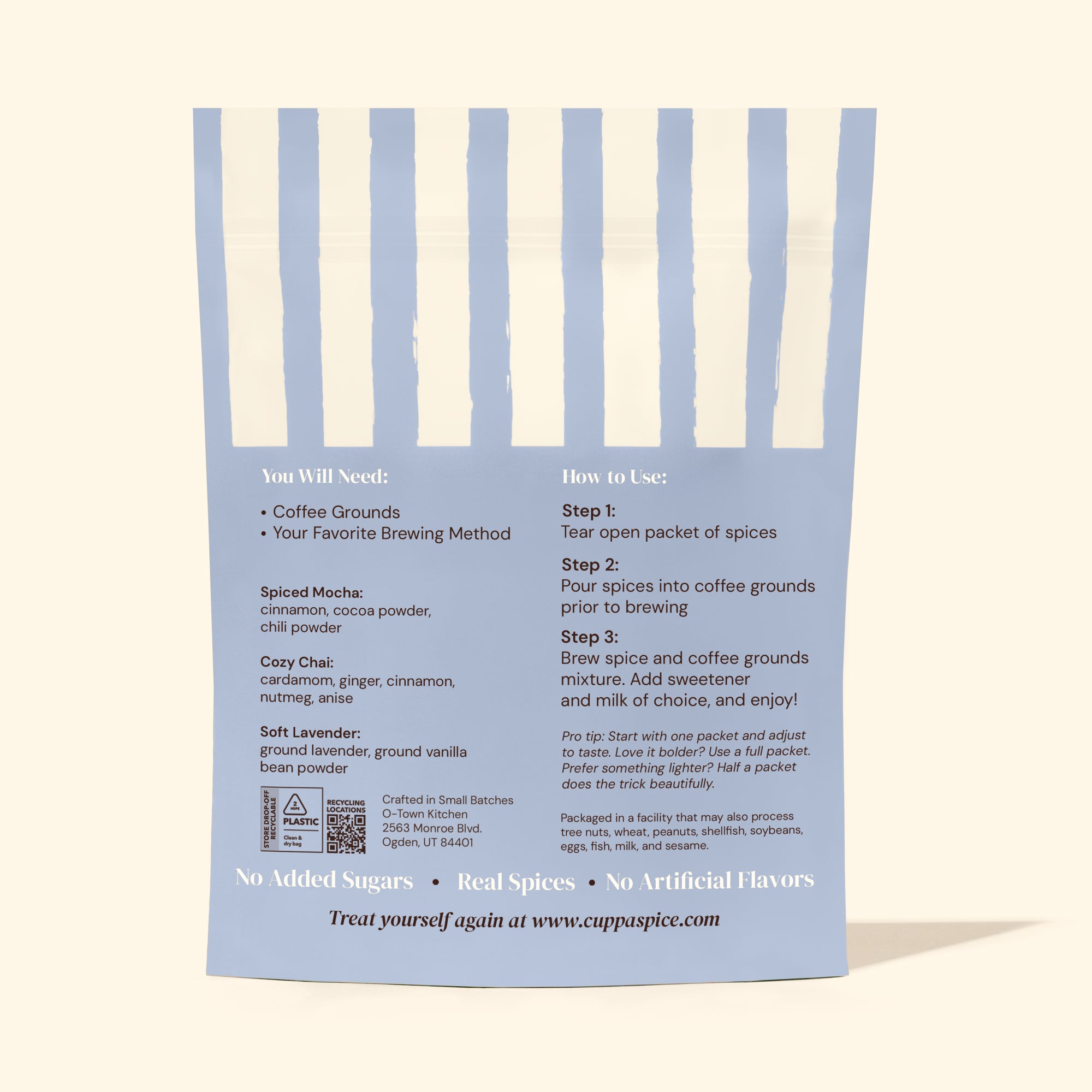Spice packet label with text on a white background