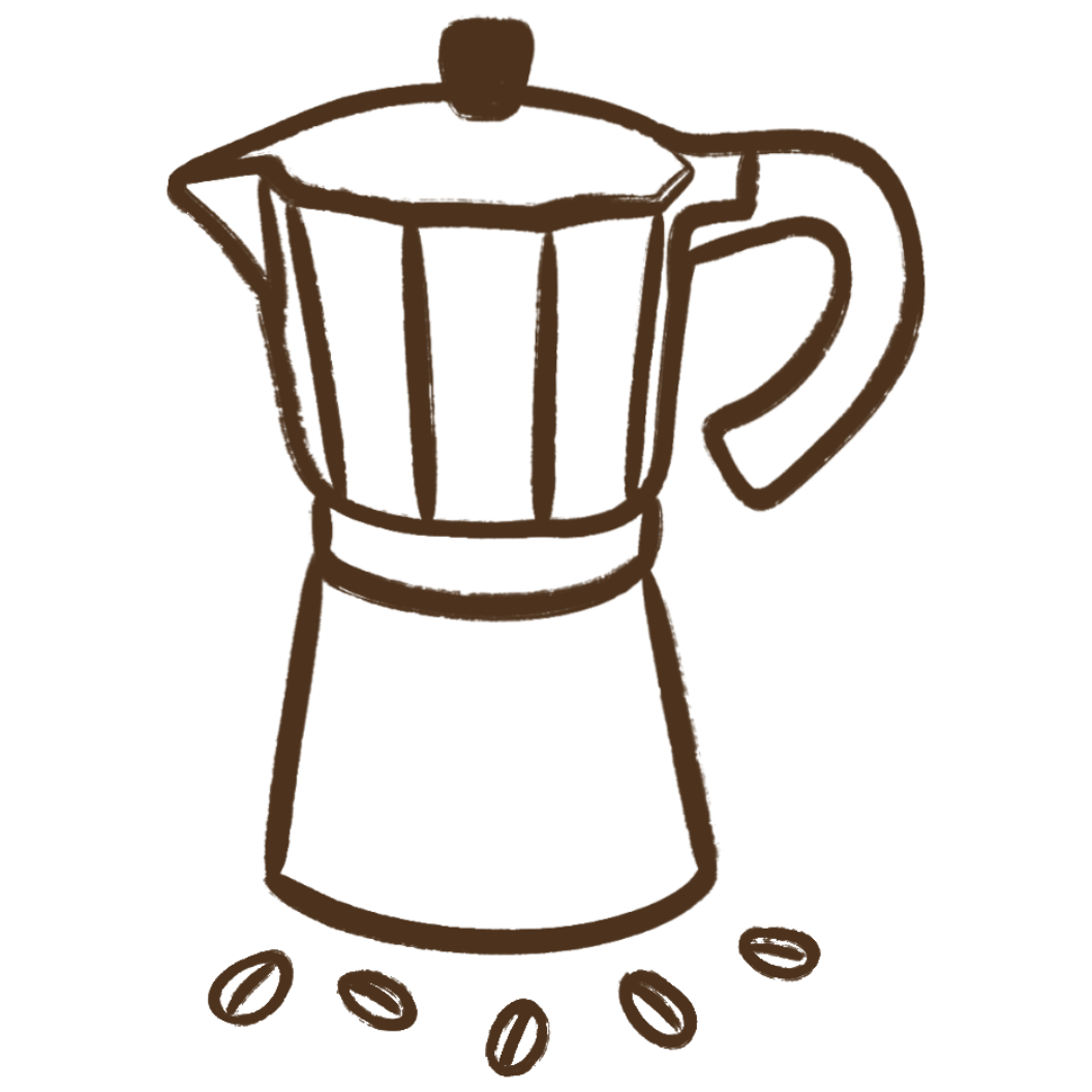 Illustration of a coffee maker with coffee beans on a white background